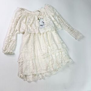 Show Me Your Mumu Mini Dress Womens Large White Crochet Lace Tiered Peasant nwt